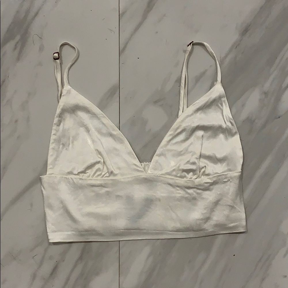Zara White Faux Silk Crop Top